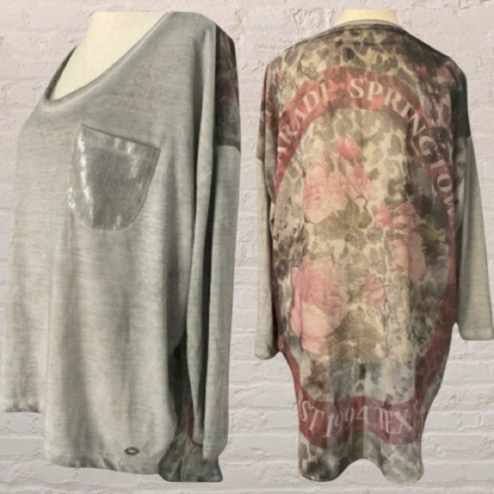 Key LARGO GIRLS- DLS ROSE,SAGE HIGH LOW W/ sheer boho rose pattern back,sz large